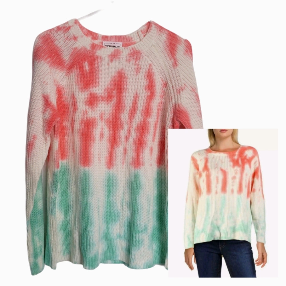For The Republic Pink Knit TieDye Pullover Sweater